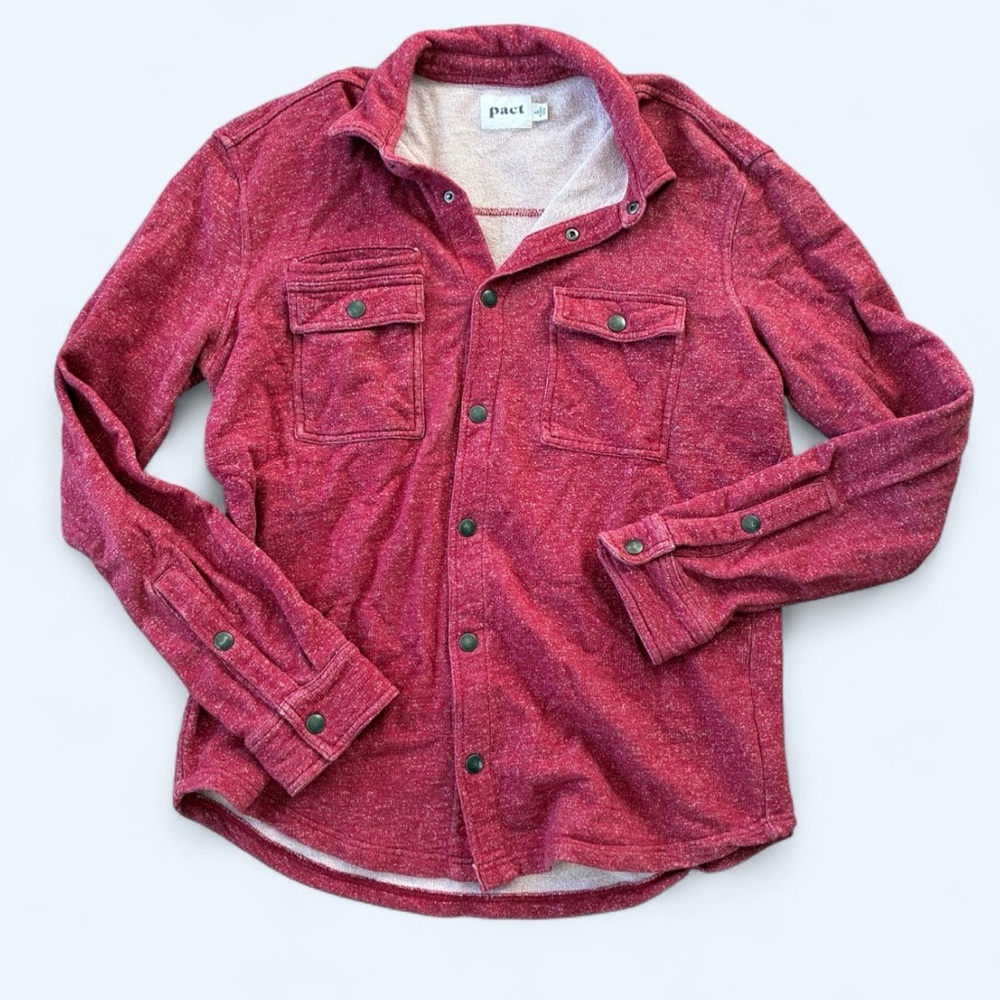 Pact organic cotton long sleeve terry button up flannel sweater shirt Large